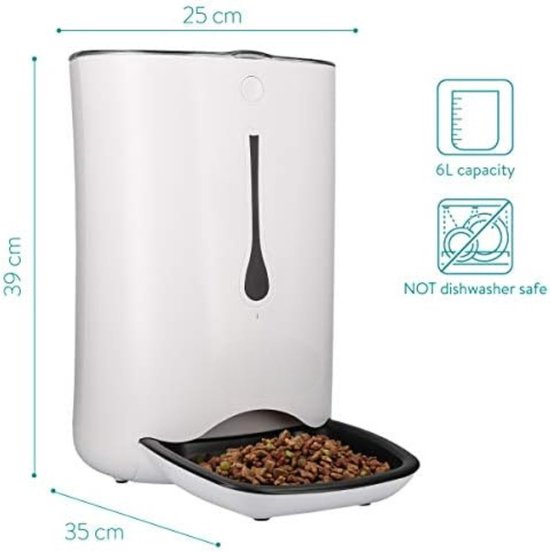 oneisall Automatische kattenvoerdispenser - 5 liter - 2 voerbakken - met één knop - eenvoudige bediening - met roestvrijstalen kom - spraakrecorder - wit