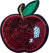 Appel Fruit Paillette Strijk Embleem Patch 5.2 cm / 5.6 cm / Rood Groen Zwart