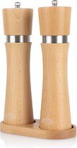 Nimma® Set moulin à sel et à poivre - Comprend une cuillère de recharge - Degré de mouture réglable - Bois d'acacia durable - Beige
