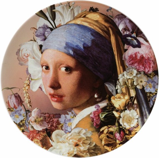 Heinen Delfts Blauw | Wandbord Meisje met de parel pastel | Ø 31 cm