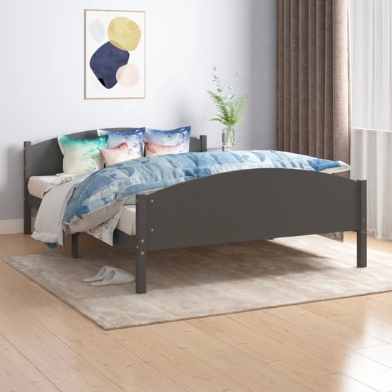 The Living Store Bed - Massief Grenen - 206 x 165.5 x 73.5 cm - Donkergrijs