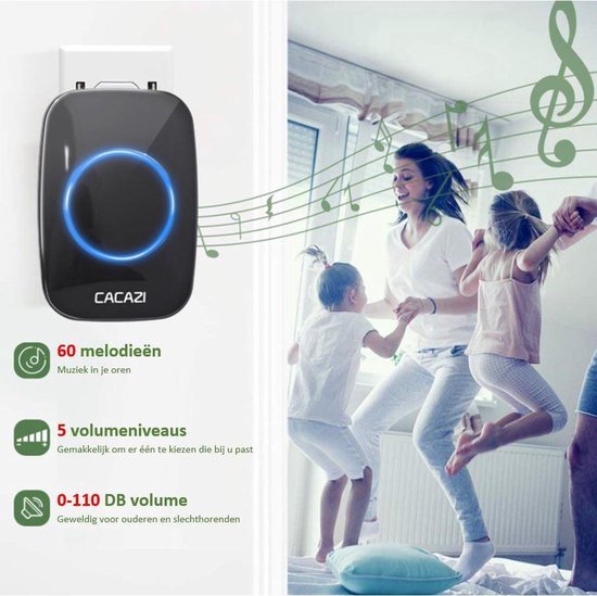 Draadloze Deurbel - Regelbaar Volume - 60 Melodieën - Oplichtende LED’s - Batterij Inbegrepen - 2 Ontvangers — afbeelding 3