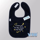 VIB® - Slabbetje Luxe velours - I Love You to the moon and back! (Navy) - Babykleertjes - Baby cadeau