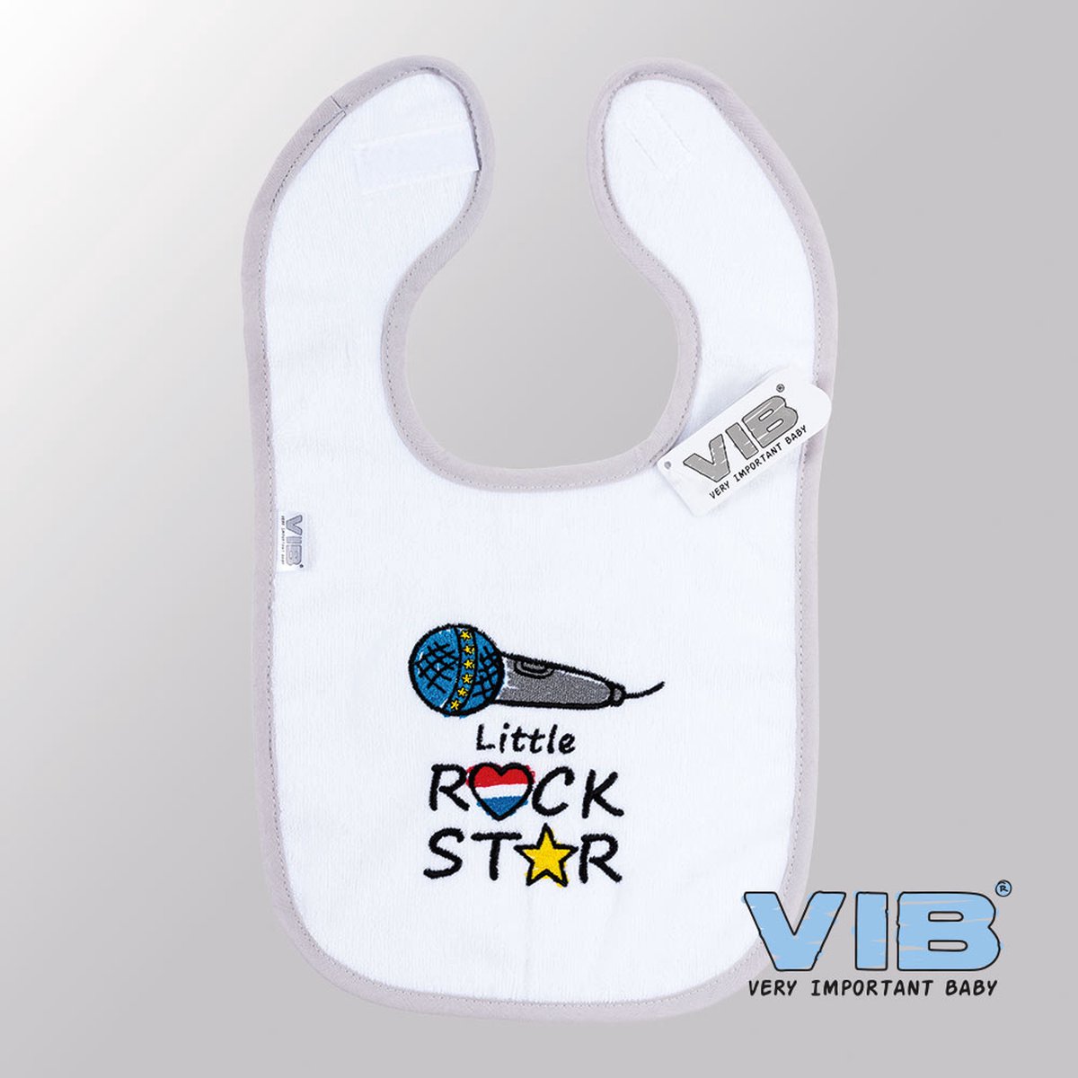 Goedkoopste VIB® - Slabbetje Luxe velours - Little Rock Star (Wit-Grijs) - Babykleertjes - Slabbetjes - zwangerschap aankondiging - baby aankondiging