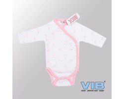 VIB® - Rompertje (overslag) Luxe Katoen - Tiara's (Roze-Wit) - Babykleertjes - romper - rompertjes - rompertjes met tekst - baby cadeau - baby aankondiging - overslagromper