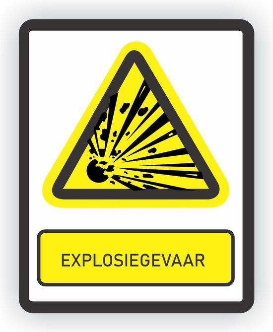 Explosiegevaar sticker geel zwart.