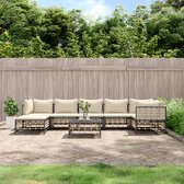 The Living Store Loungeset - Poly rattan - Antraciet - 72x72x66 cm - Weerbestendig Let op- Hoekbank - middenbank - tafel - voetenbankje - kussen en montage vereist