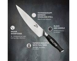 Zelite 20,3 cm Koksmes, Profi-mes van Duits roestvrij staal, Japans geïnspireerde scherpe messen voor keuken, Scherp koksmes voor snijden hakken versnijden, Keukenmes extreem scherp