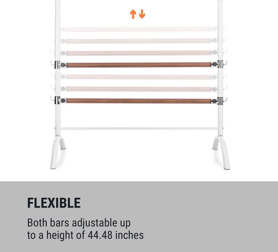 Klarfit Barre Anna - Dubbele Balletstang, Vrijstaand, 110 X 113 Cm, 2 X 38 Mm O Stalen Buizen Met Poedercoating In Houtlook Aanbieding 31695372