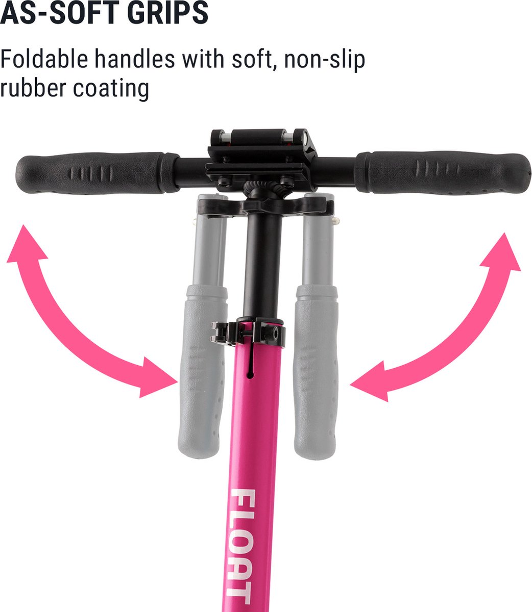 Klarfit Float Kickscooter - step, scooter, stadsscooter, 200 mm XXL-PU-wielen, ABEC 7-kogellagers, AS-Soft-handgrepen, 1-Click-systeem, max. 100 kg, dubbele vering, voetrem, met draagriem, magenta