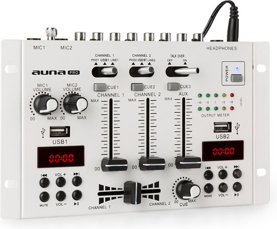 Table de mixage auna DJ-22BT MKII Table de mixage DJ 3/2 canaux, Bluetooth  , 2x USB