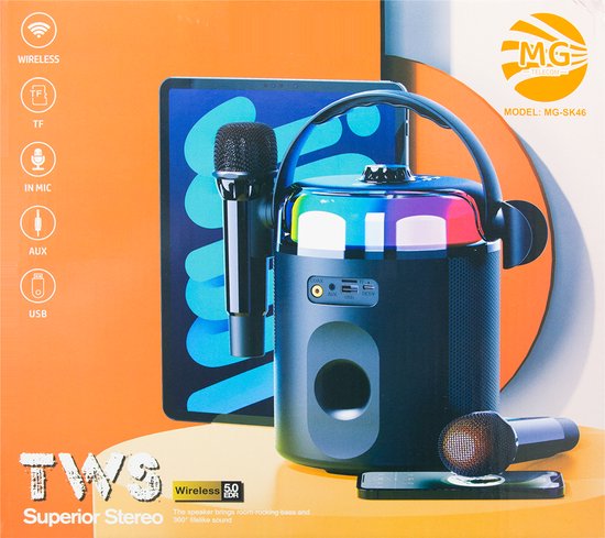 MG Dynamische luidspreker met karaoke SK46 2023 - Draagbare Speaker met LED verlichting en Extra Bass - 15 Watt / 2402hZ - Draadloze Bluetooth Luidspreker - Soundbeat Box van Soundbeat Box — afbeelding 3