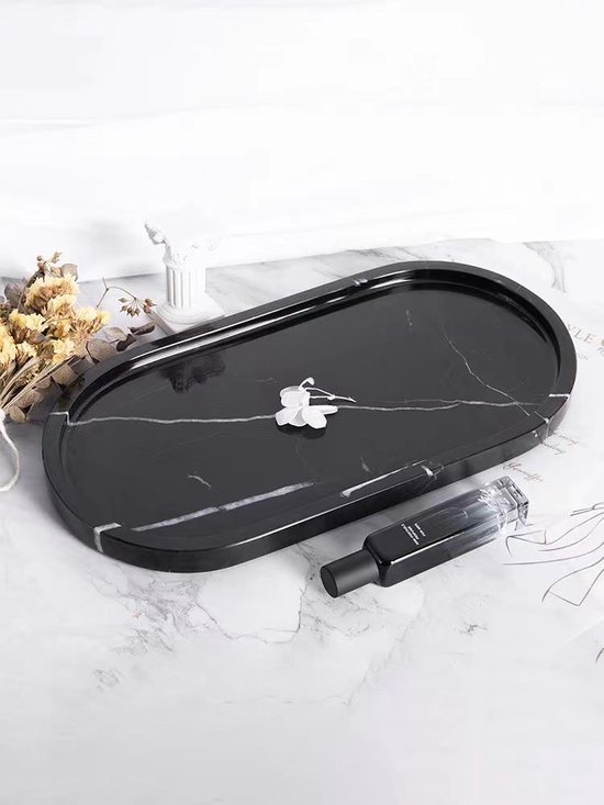 Chamada decoratief dienblad leren tray rond Merel zwart L » CHE Interiors