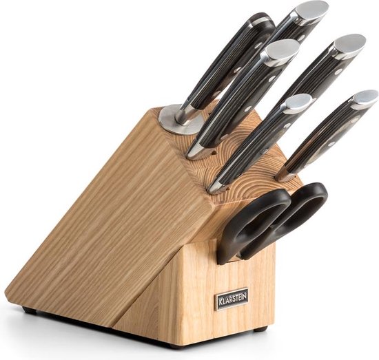 KitchenBrothers Set de couteaux - Bloc de couteaux - 16 pièces -Ustensiles  De Cuisine - Ensembles - Blocs - Knife Set - Avec Ciseaux Et Fusil À