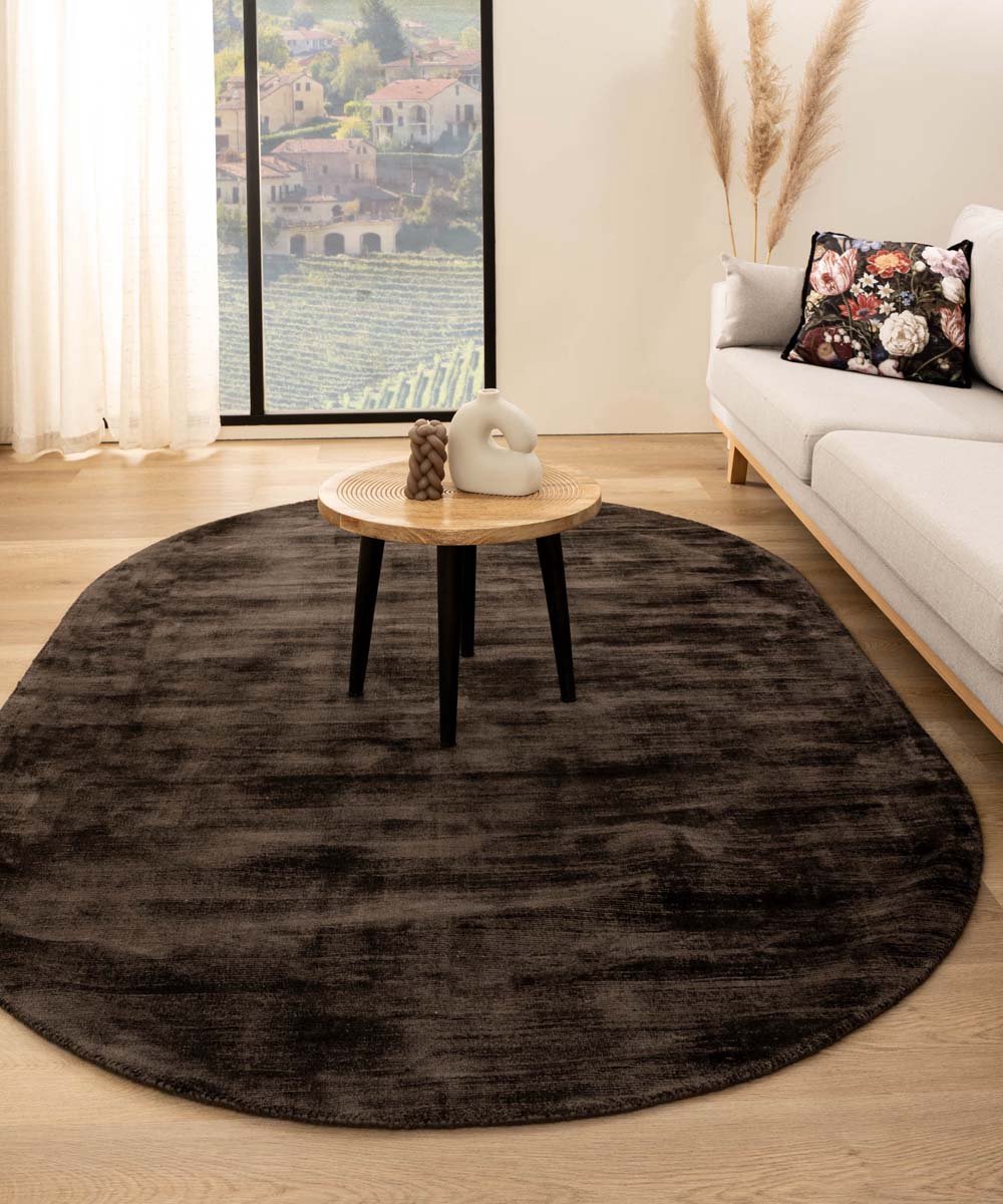 Viscose vloerkleed ovaal - Glamour donkerbruin 200x300 cm