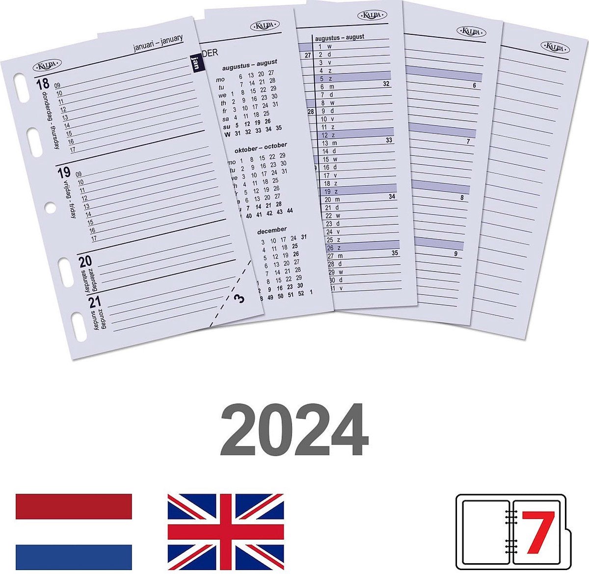 Recharge organiseur planning annuel Vertical Filofax A5 2024