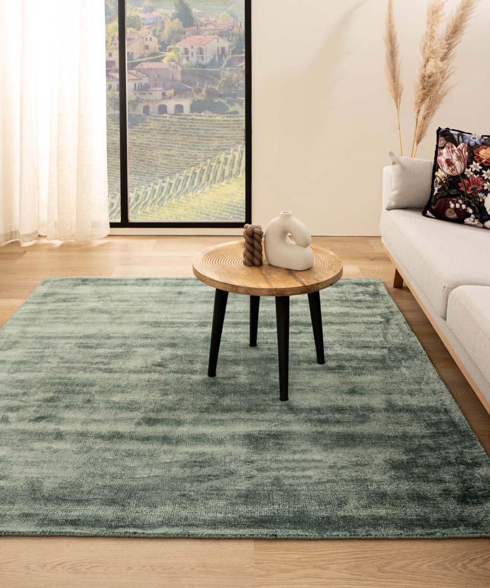 Viscose vloerkleed vierkant - Glamour azuurblauw 300x300