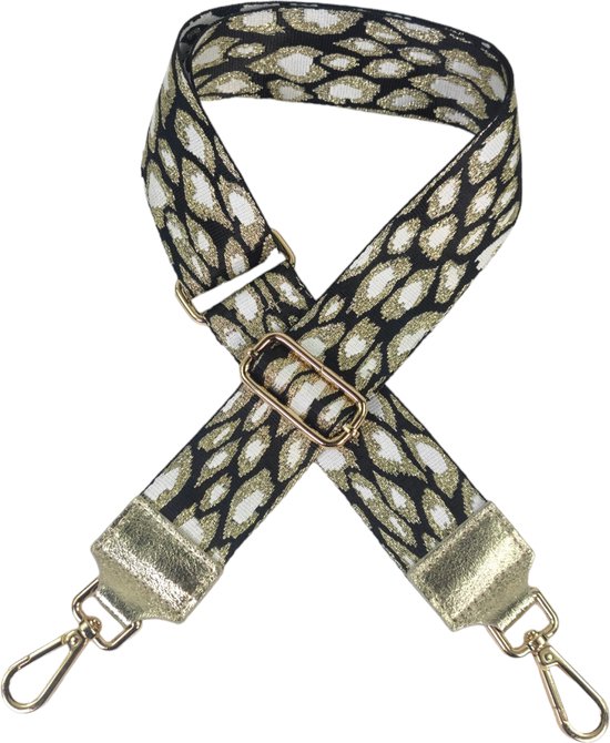 Qischa® Bag strap - Tassenriem - Schouderband - Schouderriem - Tassen Riem - Tas Hengsel - Verstelbare Riem - wit, zwart, goud - gouden hardware