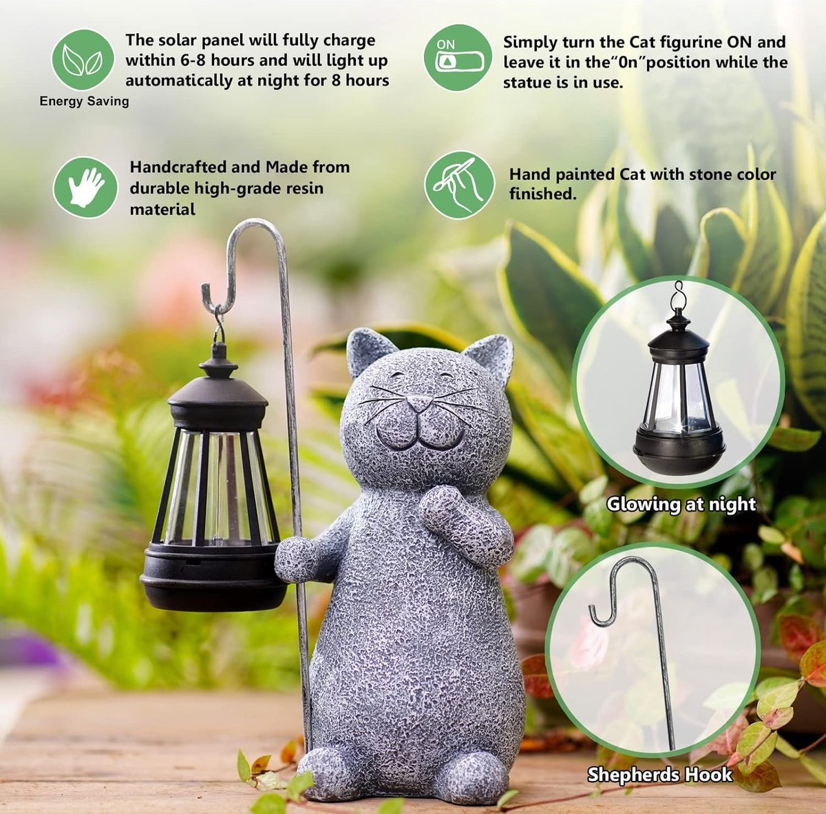 Figurines de jardin de Chats d'extérieur avec lanterne solaire – Lampe  solaire étanche