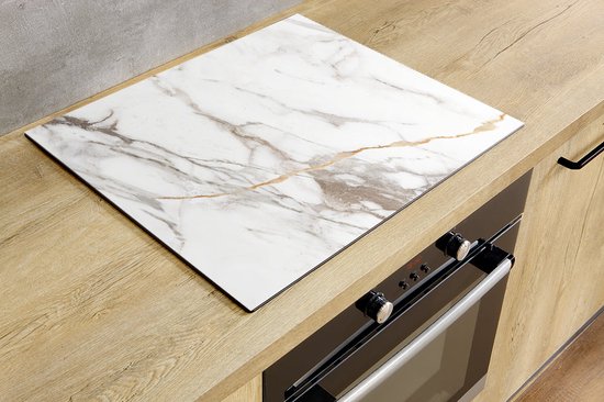 KitchyMist Inductie Beschermer Luxe Huisjes Aan De Kust In Fira Griekenland Zwart Wit 70x50 Cm Afdekplaat Inductie Kookplaat Beschermer Inductie Mat