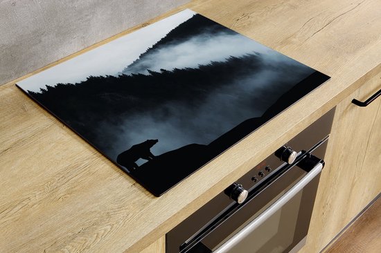 Inductiebeschermer - Silhouet Beer in de bergen - 59x52 cm - Inductiebeschermer - Inductie Afdekplaat Kookplaat - Inductie Mat - Anti-Slip - Keuken Decoratie - Keuken Accessoires