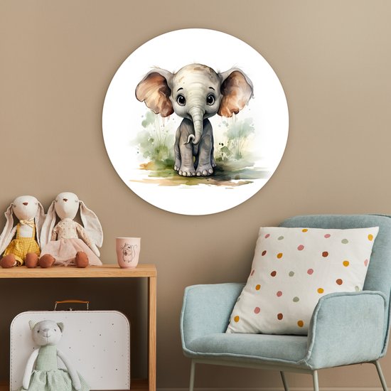WallCircle - Cercle mural éléphant 60x60 cm - Cercle mural chambre enfant animaux - Décoration chambre fille moderne - Accessoires chambre garçon - Chambre enfant - Tableaux ronds chambre enfant - Décoration murale chambre fille - Décoration murale