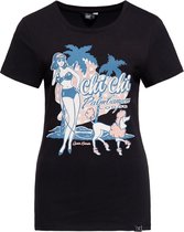 Queen Kerosin Damen Chi Chi Beach Poodle T-Shirt Schwarz-XL