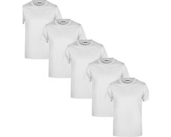 James & Nicholson 5 Pack Witte T-Shirts Heren, 100% Katoen Ronde Hals, Ondershirts Maat 3XL