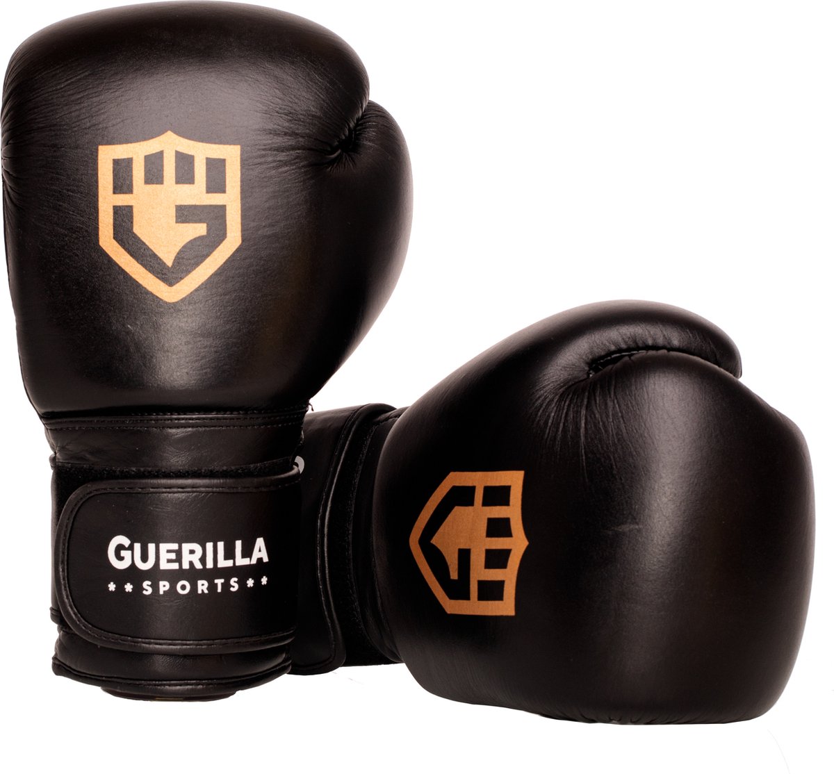 Guerilla Sports - Bokshandschoenen volwassenen - Kickbox handschoenen voor bokszak - Dames en heren - Hoogwaardig kalfsleer - Zwart - 16 oz
