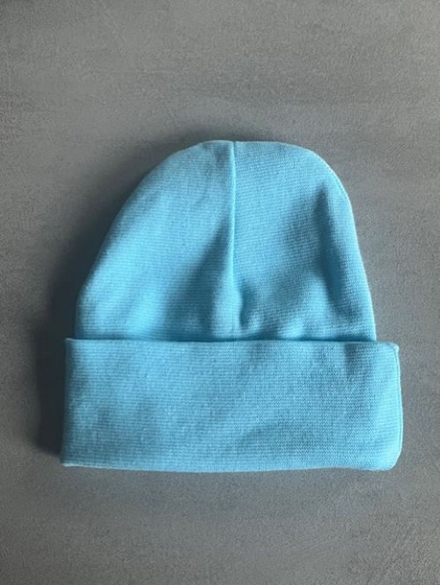Goedkoopste Babymuts - gepersonaliseerd - met naam - Kleur Baby Blauw - maat 0-3 maanden - Baby - Muts - Kraamcadeau