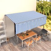 The Living Store Uitschuifbare Luifel - Polyester - Blauw en Wit - 5 x 3 m - Inclusief Rolgordijn