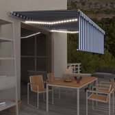 The Living Store Buitenluifel - Uitschuifbaar - Polyester - UV- en waterbestendig - Blauw/wit - 400 x 300 cm (B x H) - LED verlichting - Montage vereist