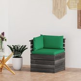 The Living Store Tuinhoekbank - Palletbank - Grove houtlook - 65x65x71.5 cm - Groen kussen - Massief grenenhout - Polyester stof