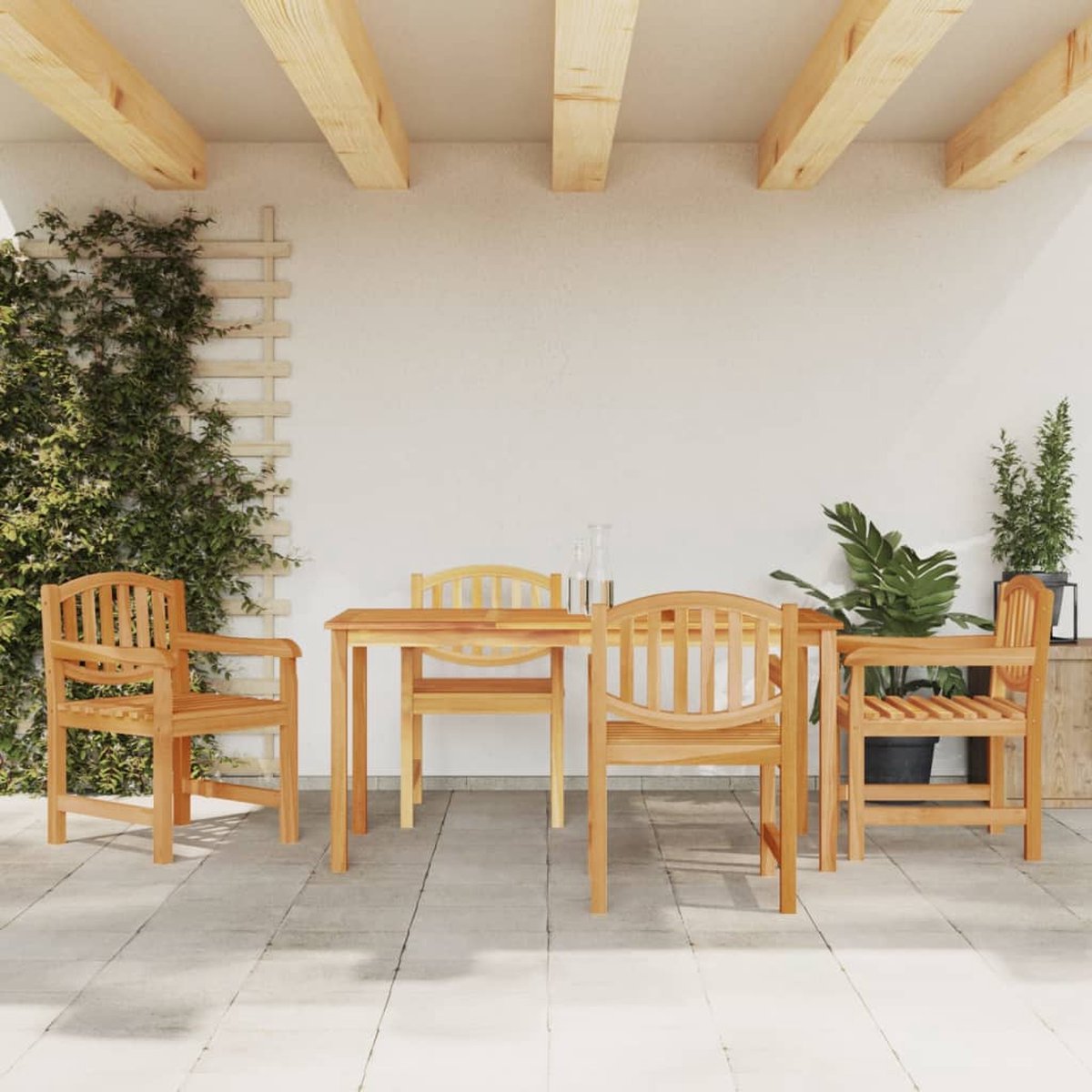 The Living Store 5-delige Tuinset massief teakhout - Tuinmeubles - Teak Hout - Eetkamerset - Buitentafels - Buitenstoelen