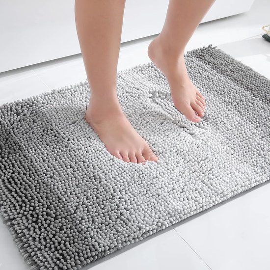 Homaxy Antislip badkamertapijt, zacht, hoogpolig, microvezel, badmat, absorberend, wasbaar, 40 x 60 cm, zwart/grijs