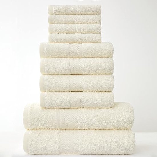 Handdoeken Familie Bale Set - 10st 100% Katoen, 4x Gezicht 4x Hand 2x Badhanddoeken Badkamer Accessoires (Crème)