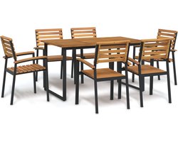 The Living Store tuinset Massief acaciahout - Tropisch hardhout - Gepoedercoat metaal - Comfortabel - 140x80x75 cm - The Living Store