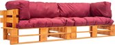 The Living Store Ensemble de canapés en palettes de bois - 220x66x65 cm - Coussin rouge