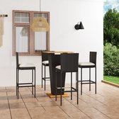 The Living Store Barset Vierkant - Zwart - PE-rattan - Acacia hout - 60x60x110 cm - Montage vereist