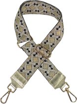 Qischa® Bag strap - Tassenriem - Schouderband - Schouderriem - Tassen Riem - Tas Hengsel - Verstelbare Riem - goud, beige, zwart - gouden hardware