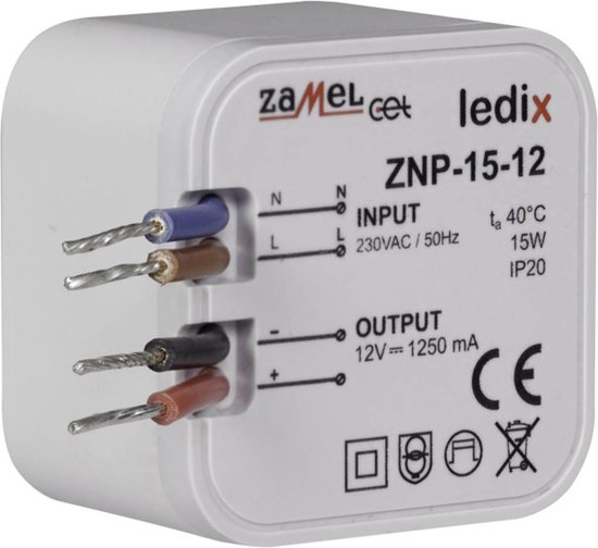Zamel ZNP-15-12 LED-driver Constante spanning 15 W 1.25 A 12 V/DC Overspanning 1 stuk(s)