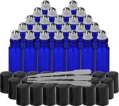 Belle Vous Kobalt Blauw Glazen Roller Flesjes Met Druppelaar (24 Stuks) 10 ml Etherische Olieflesenset met Roestvrijstalen Rolballen - Navulbare Lege Flessen voor Aromatherapie en Olie