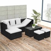 The Living Store-4-delige-Loungeset-met-kussens-poly-rattan-zwart - Tuinset