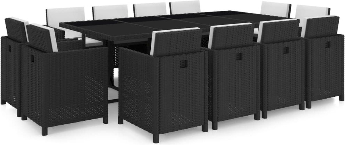 Zwarte poly rattan tuinset met kussens - The Living Store.