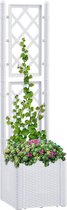 The Living Store Zelfwatergevende Plantenbak - 43 x 43 x 142 cm - 35L - wit - kunststof - met latwerk en niveau-indicator