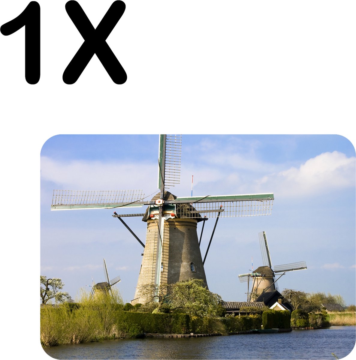 BWK Luxe Placemat - Nederlandse Molens aan het Water - Set van 1 Placemats - 40x30 cm - 2 mm dik Vinyl - Anti Slip - Afneembaar