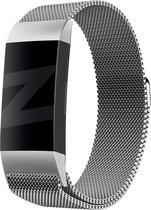 Bandz Milanese loop bandje geschikt voor Fitbit Charge 3 / Charge 4 - Hoogwaardig gevlochten stalen materiaal bandje - Milanees bandje met magneetsluiting - zilver - Maat L