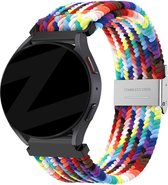 Bandz universeel 20mm gevlochten nylon band geschikt voor Samsung Galaxy Watch Active 1/2 40 & 44mm / Watch 1 42mm / Watch 3 41mm / Gear Sport / Polar Ignite 1-2-3 / Unite / Pacer - Hoogwaardig rekbaar nylon bandje - regenboog