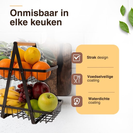 Fruitmand Met 2 Verdiepingen Etagère - Afneembare Fruithouder Voor Fruit Groenten Snacks Thuis Keuken Kantoor Zwart