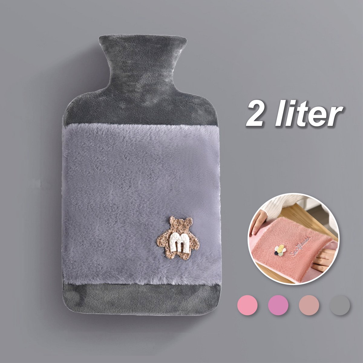 Goedkoopste Colorful Sun® Kruik met Hoes 2L – Warm & Koud Gebruik – Pluche Warmwaterkruik – Nek-, Rug- & Buikverwarmer – Ideaal bij Spierpijn, Buikpijn & Koeling – Voor in Bed & Overdag – Perfect Cadeau – Grijs
